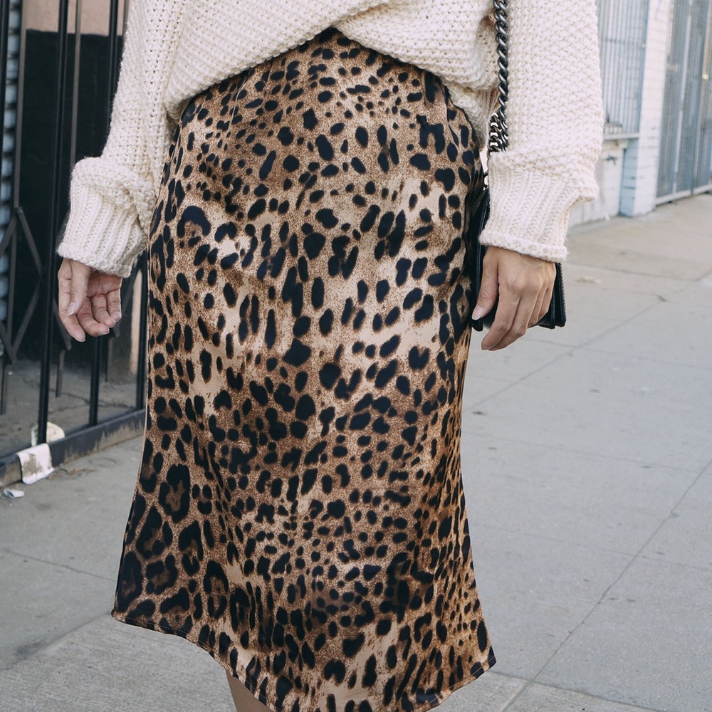 Leopard Satin Midi Skirt